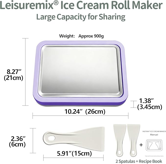 Rolled Ice Cream Maker, At-Home Instant Ice Cream Maker Machine Kit with 2 Spatulas, Parent-Child DIY for Ice Cream/Yogurt/Sorbet (Lavender)