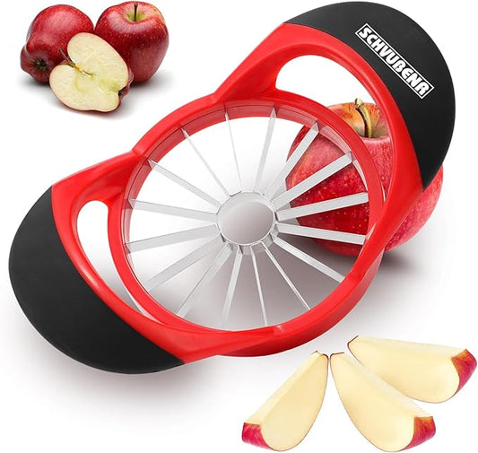 SCHVUBENR Apple Slicer and Corer - 4.72 Inch Stainless Steel Apple Cutter with 16 Sharp Blades - Professional Apple Divider Tool for Quick Slices - Easy to Use & Clean - Slice Fruits with Ease - Red