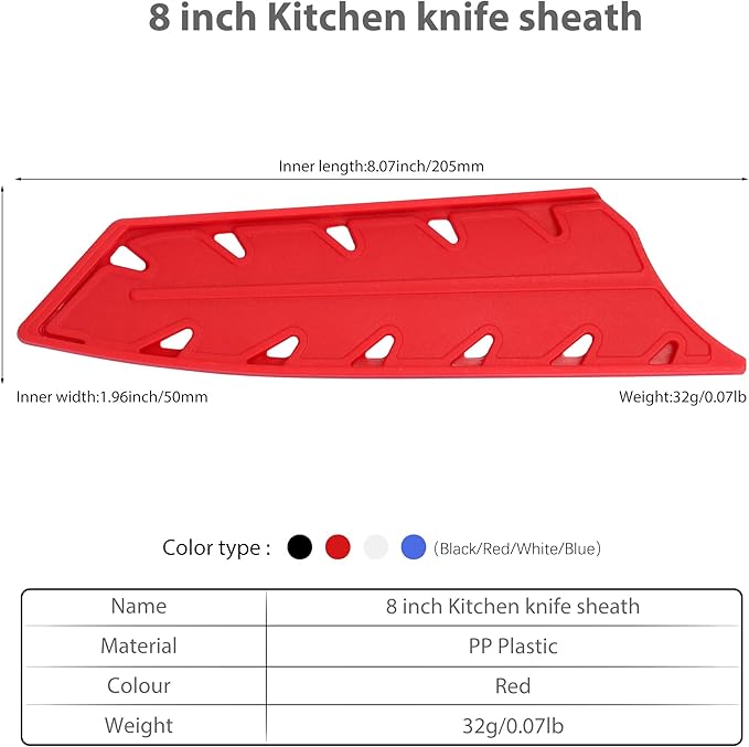 XYJ 2pcs/set Knife Covers Sleeves Knives Edge Guard,Universal Knife Sheath, Santoku Knife Case Blade Guards Protector Red Kitchen Knife Cover Sleeve (For 8" Chef Knife or 7 '' Santoku Knife)