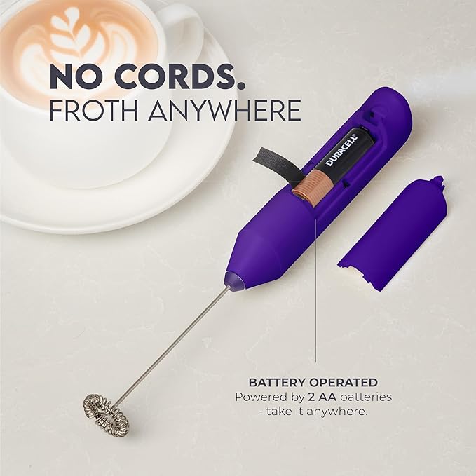 Zulay Kitchen Powerful Milk Frother Handheld with 2 Duracell AA Batteries – Ultra Fast Frother Wand Electric Drink Mixer for Coffee, Lattes, Cappuccinos, Matcha & Hot Chocolate – Portable Foam Maker