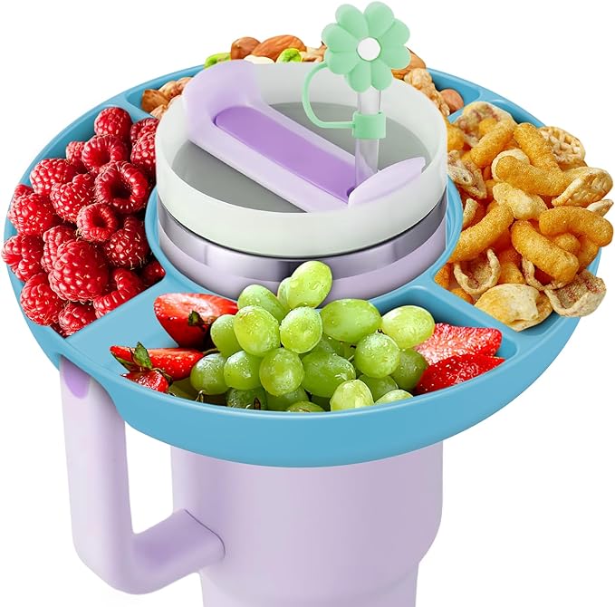 Snack Bowl for Stanley Cup 40 oz with Handle-Perfectly Compatible with Stanley Quencher H2.0 Tumbler 40 oz with Handle, Reusable Silicone Snack Tray, Stanley cup accessories (Blue Snack Bowl)