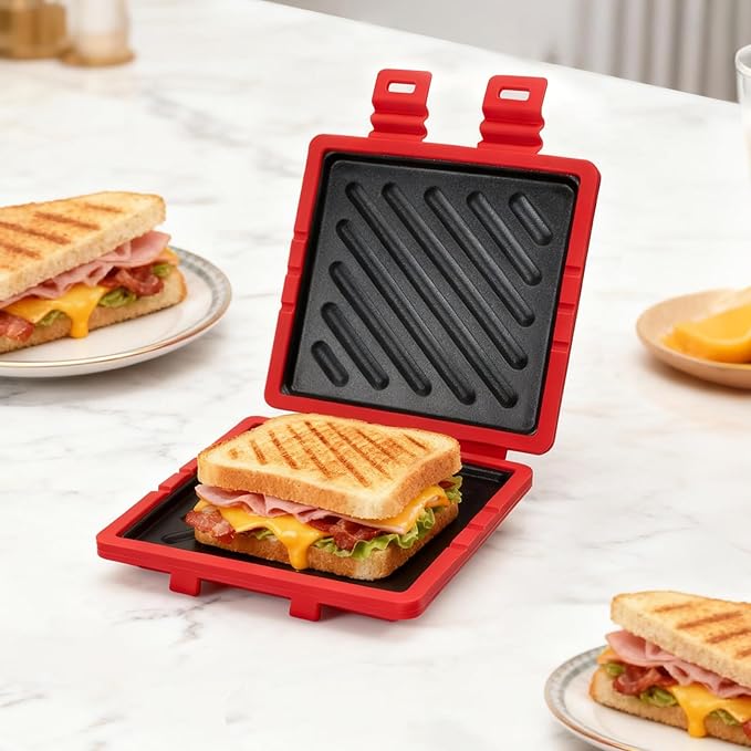 Microwave Sandwich Maker, Microwave Toaster with Adjustable Silicone Strap, Removable Non-Stick Microwave Grilled Cheese Maker, Microwave Grill Crispy, Melted in Minutes for Travel, Office, Dorm, Home