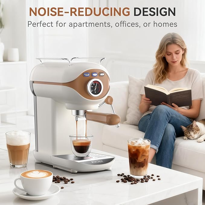 XIXUBX Espresso Machine, 20 BAR Pump Temperature Control, Compact Espresso Maker with Steam Milk Frother, Professional Coffee Makers for Home, Cappuccino, Latte, Gifts for Coffee Lover, White