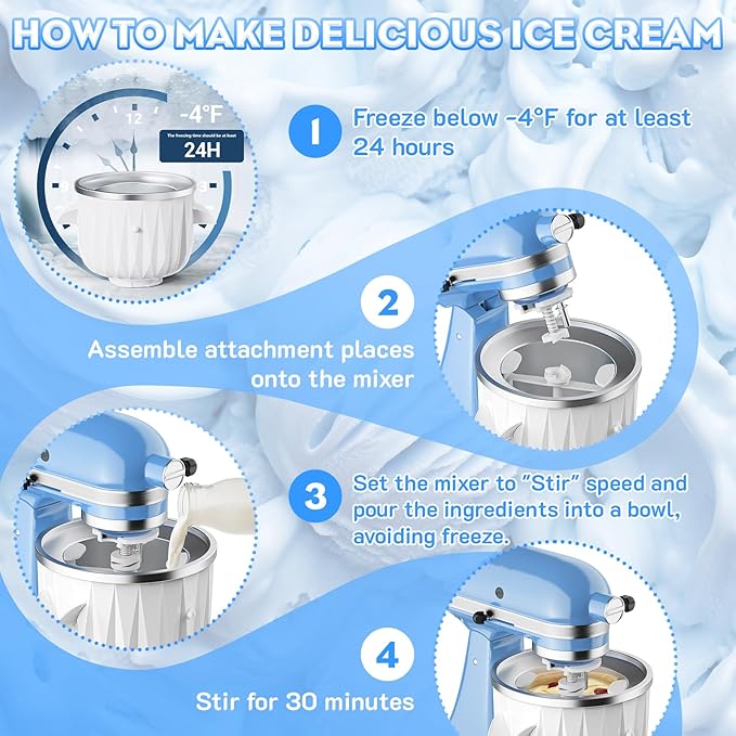 Ice Cream Maker Attachment for KitchenAid Stand Mixers, 2 Quart Ice Cream & Sorbet Gelato Maker Attachment - Fits 4.5QT and Larger KitchenAid Stand Mixers by GVODE