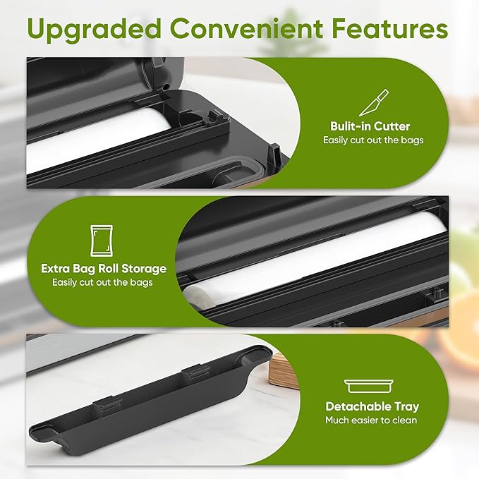 85Kpa Food Vacuum Sealer with Digital Timer, Built-in Cutter, and Storage Box