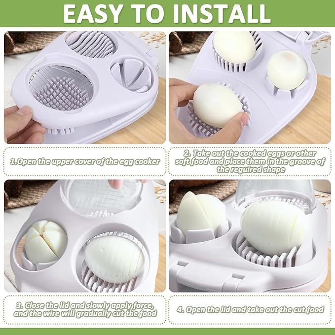 3 in 1 Egg Slicer for Hard Boiled Eggs, Suitable for Strawberry Slicer Grape Cutter, Egg Slicer for Hard Boiled Eggs,Stainless Steel Dicer,For Kitchen Vegetable Cutting Tool - White