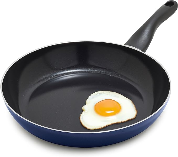 Lumenflon Deco 11” Nonstick Frying Pan Skillet, Made in Italy, Diamond Ceramic PFAS-Free, Dishwasher & Metal Utensil Safe, Durable Gloss Enamel Finish, Stay-Cool Handle, High Walls-Extra Room, Blue