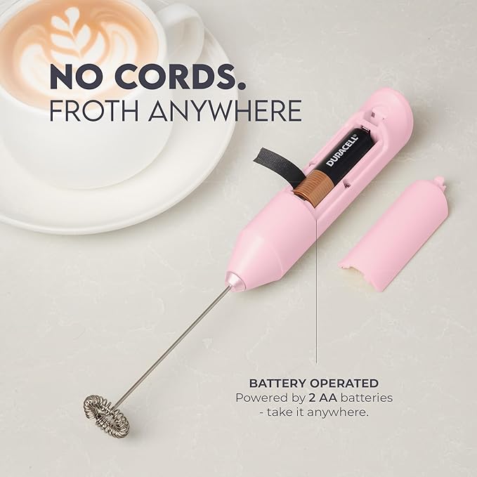 Zulay Kitchen Powerful Milk Frother Handheld with 2 Duracell AA Batteries – Ultra Fast Frother Wand Electric Drink Mixer for Coffee, Lattes, Cappuccinos, Matcha & Hot Chocolate – Portable Foam Maker