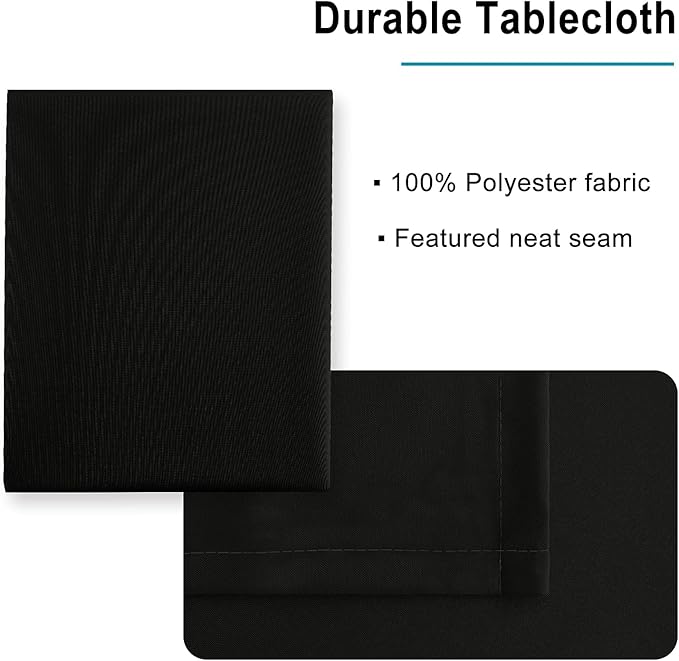 Hiasan Black Tablecloth Square - Waterproof and Wrinklr Resistant Washable Polyester Fabric Table Cloth for Dining Room and Outdoor Use, 30 x 30 Inch