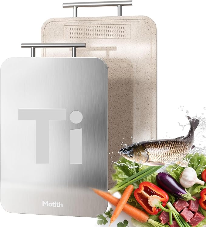 Titanium Cutting Board for Kitchen - 100% Pure Food Grade Double Sided Chopping Board, Titanium & Wheat Straw PP, Dishwasher Safe Easy to Clean - Large 15”×10”
