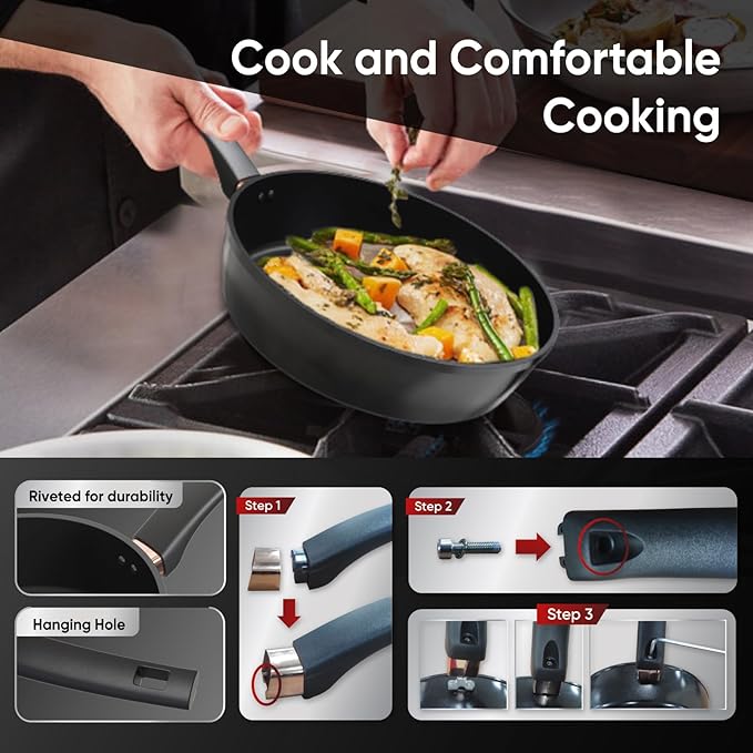 Sunhouse 8 inch Ultra Titanium Nonstick Coating Aluminum Pan with 4-Layer Non-stick Coating, Non-Toxic, PTFE PFOA & PFAS Free, Stay-Cool Handle, Compatible with All Stovetops