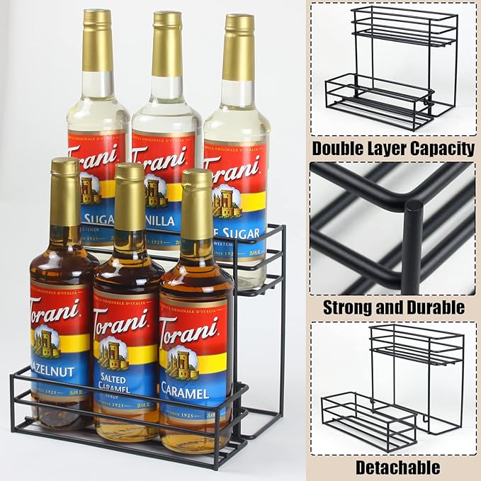 Coffee Syrup Rack (6 Bottle Capacity), Organizer for Coffee Bar & Kitchen, Small Wine Rack for Bar, Family & Storage