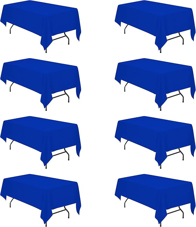 BRILLMAX 8 Pack Royal Blue Tablecloths 60 x 102 Inch for 6ft Rectangle Tables - 150 GSM Polyester Fabric, 15" Standard Drop, Water, Stain & Wrinkle Resistant Cloth Cover for Wedding Dining Buffet