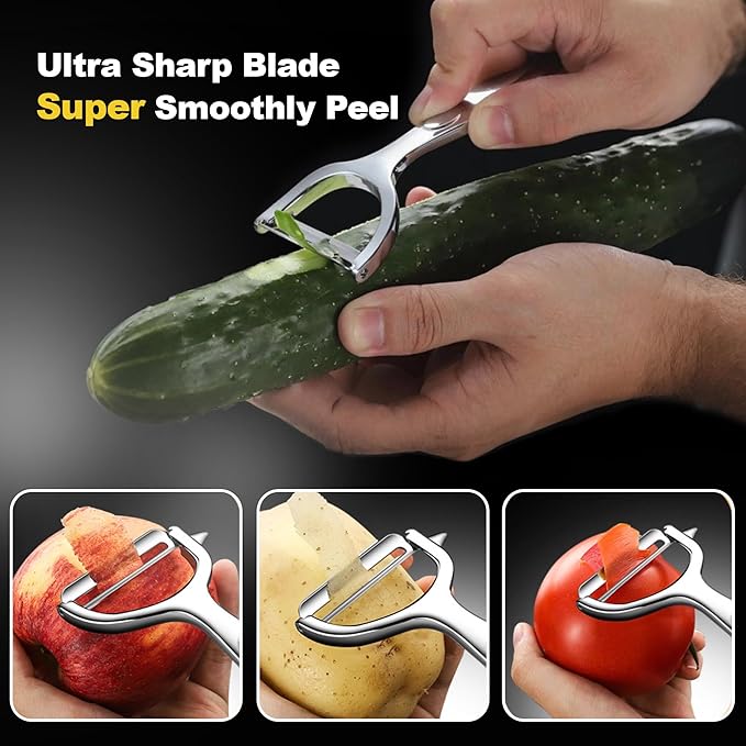 Vegetable Peeler - Y Shaped Super Sharp Stainless Steel Bottle Opener Hanging Hole Potato Eye Remover Non-Slip Handle Slicer for Apple Carrot
