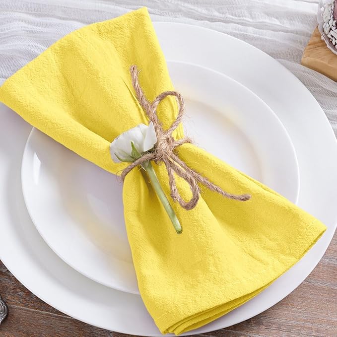 MLMC 8 Pack Yellow Linen Napkins Rustic Washable Cotton Linen Napkins Bulk Set of 8 17"x17" Reusable Dinner Napkins Cloth for Spring Easter Wedding Bridal Shower Gathering Party Everyday Use