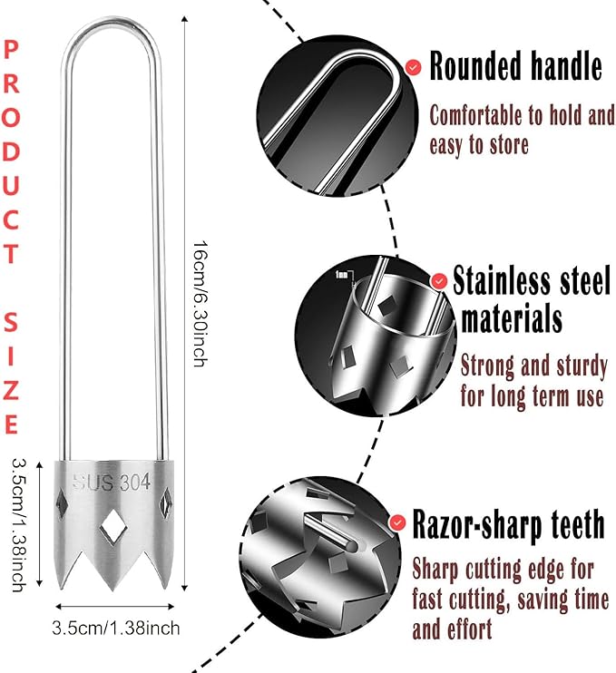 Red Bell Pepper Corer Seed Remover Tool- Pepper, Pineapple, Pear,Apple Corer - 304 Stainless Steel, Rust Resistant, Designed for a Wide Range of Fruits and Vegetables Corer