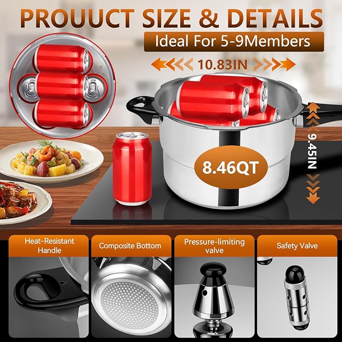 Hestroney pressure cooker 8 qt+, olla de presion,All Stovetops Induction Compatible Thickened Pressure Cooker with Spring ollas de presión para cocinar pressure cooker 8 qt