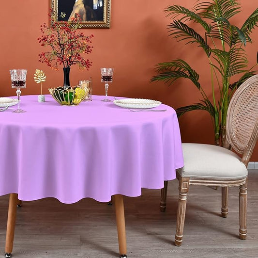 MEANMOY Light Purple 210 GSM Water & Stain Resistant Round Tablecloth for Circle Table - Solid 48 Inch Lavender Table Cloth Cover in Wrinkle Free Durable Washable Polyester Fabric for Party, Banquet