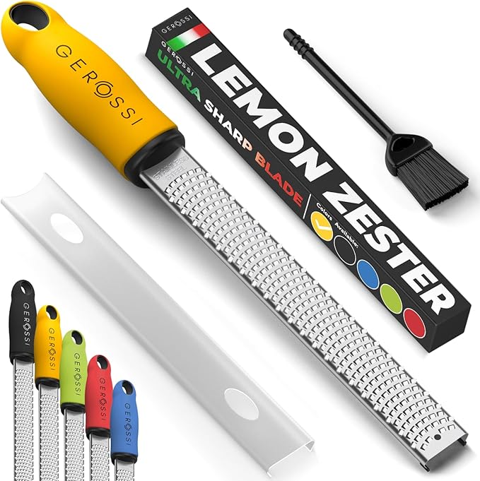 Stainless Steel Cheese and Citrus Zester Grater w/Extra Sharp Blade - Perfect for Lemons, Parmesan, Garlic, Chocolate - Spice Up any Kitchen Dish in Seconds with Your Premium Hand Held Shredder