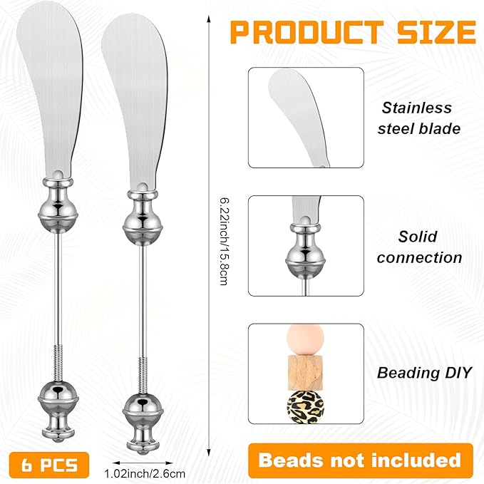 Lasnten 6 Pcs Cheese Spreader Knives DIY Decorative Beaded Butter Spreader Knives Stainless Steel Cheese Spreader for Charcuterie Board Wedding Party Accessories
