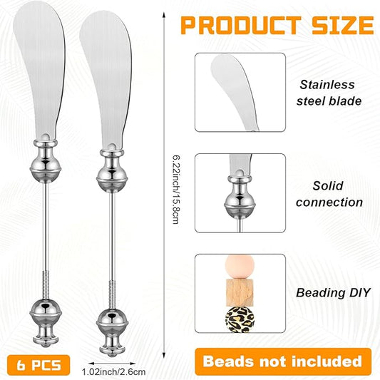 Lasnten 6 Pcs Cheese Spreader Knives DIY Decorative Beaded Butter Spreader Knives Stainless Steel Cheese Spreader for Charcuterie Board Wedding Party Accessories