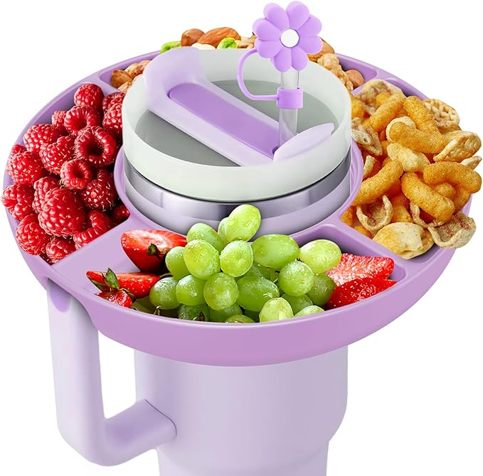 Snack Bowl for Stanley Cup 40 oz with Handle-Perfectly Compatible with Stanley Quencher H2.0 Tumbler 40 oz with Handle, Reusable Silicone Snack Tray, Stanley cup accessories (Orchid Snack Bowl)
