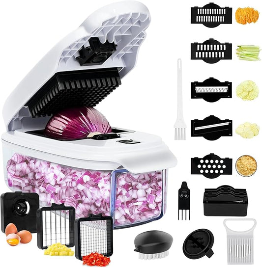 Veggie Chopper –10 in 1 Onion Chopper · Vegetable Chopper with Container · Pepper Chopper · Vegetable Slicer – Kitchen Gadget & Home Essentials (White & Black)