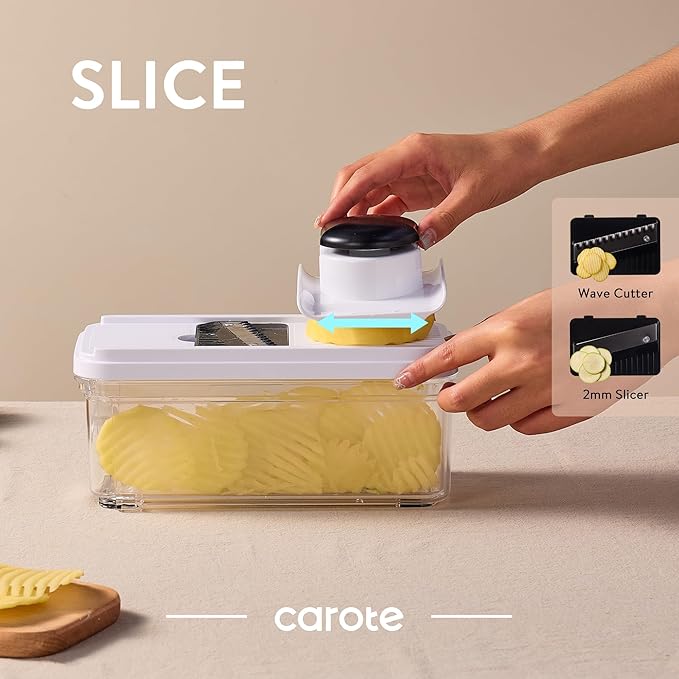 CAROTE Mandoline Slicer Vegetable Chopper with Container, Food Chopper Vegetable Cutter, Cheese Graters, Dicer for Kitchen, BPA-Free Kitchen Gadgets with Safety Holder