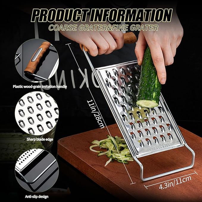 2 Pack Cheese Grater Handheld,Stainless Steel Zester Set of 2, Kitchen Flat Handheld Grater For Potato, Vegetable Chocolate, Spices,Carrot, Butter,Parmesan Cheese（Coarse Grater&Fine Grater）