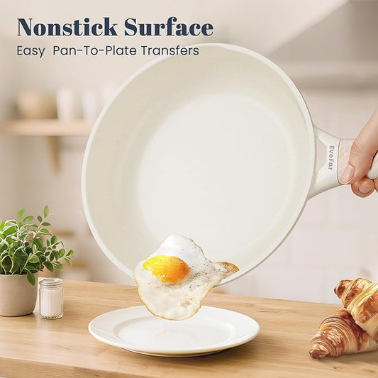 EVOFAR Granite Frying Pan, 10 Inch Non Stick Frying Pans, Lightweight Nonstick Pans for Omelets & Eggs, PFOA & PFAS Free Non-toxic Cookware Chef's Pan, Induction Compatible Fast & Even Heat Skillet