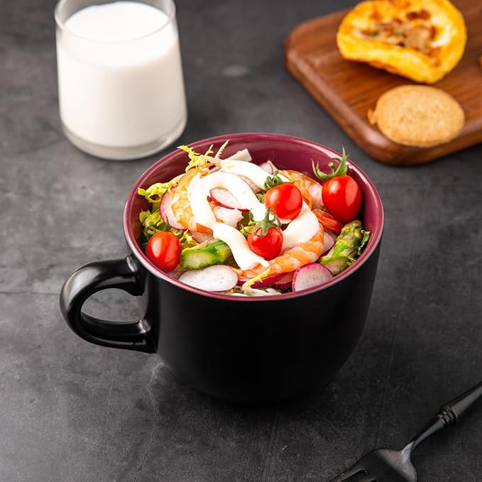 GBHOME Jumbo Soup Mugs with Handles, 24 Oz Large Coffee Mugs Set of 4, Ceramic Soup bowls for Coffee,Cereal,Snacks,Salad,Noodles etc Soup Cups,Microwave&Dishwasher safe-Red Inside