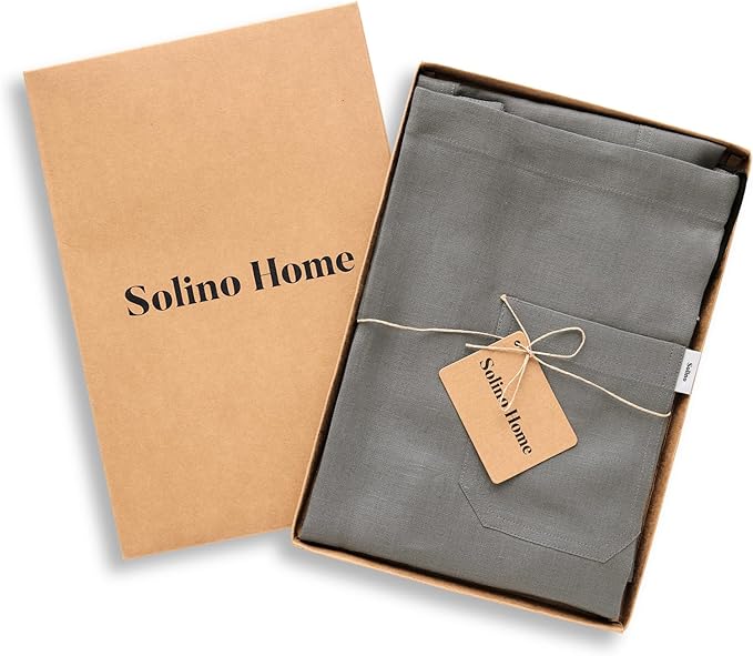 Solino Home Linen Bib Apron for Men & Women - 33 x 30 Inch Kitchen Apron with Front Pockets - Handcrafted from European Flax