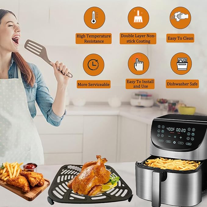 GSZN 8QT Square Air Fryer Grill Pan for Gourmia GAF856 Air Fryers, Upgraded Nonstick Air Fryer Grill Plate Insert Rack Crisper Tray Plate Grate Grid Shelf for Gourmia 8QT Air Fryers, Dishwasher Safe