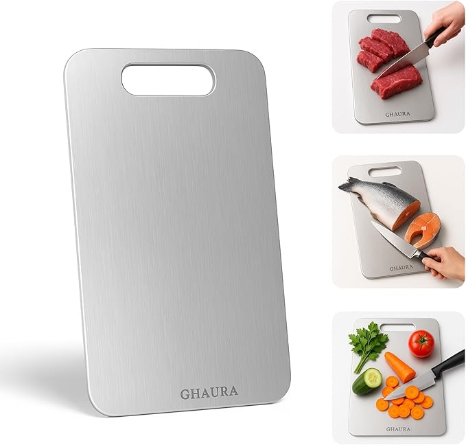 Titanium Cutting Boards for Kitchen Ultra Durable 2mm Thick Non Stick Scratch Resistant Easy to Clean Dishwasher Safe Premium Quality Yamato Titanium Cutting Board (Small)