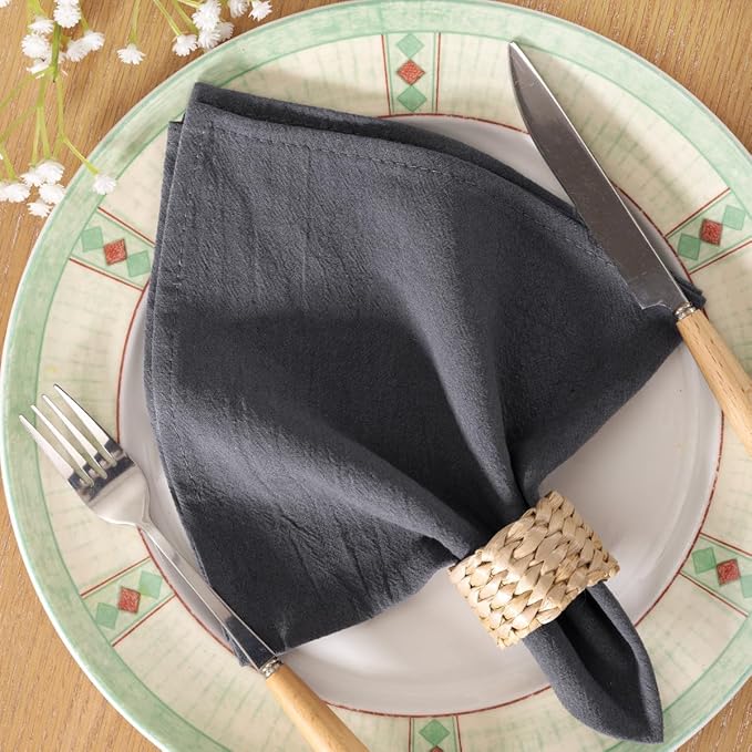 MLMC 4 Pack Charcoal Cloth Napkins Rustic Washable Cotton Linen Napkins Set of 4 Dark Grey 17"x17" Reusable Dinner Napkins Cloth for Wedding Bridal Baby Shower Party Dinning Table Decor
