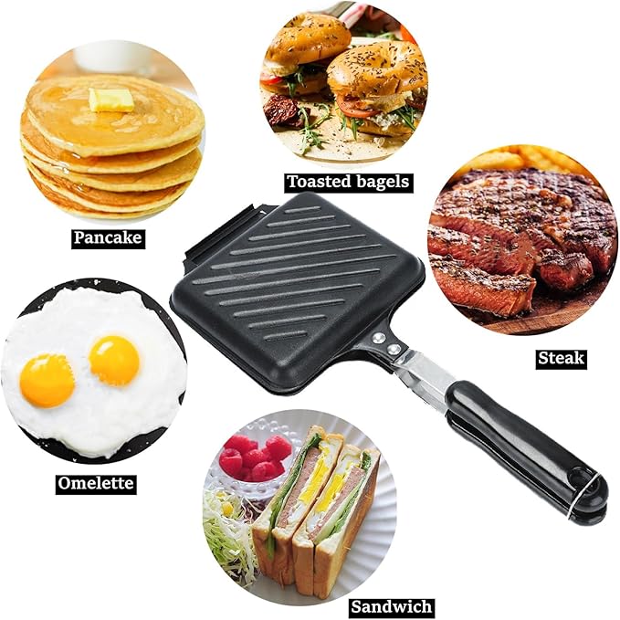 Sandwich Maker, Grilled Panini Maker Pan with Non-Stick Plates, Stovetop Toasted Sandwich Maker Press, Double Sided Aluminum Flip Cheese Maker Frying Pan for Home Kitchen Breakfast Camping