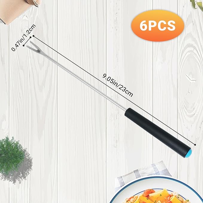 6Pcs Fondue Forks With Handle,Fruit Fork Set,Color Fondue Sticks Set For Grill Cake Chocolate Meat Fruits Cheese Fountain Roast Marshmallows Dessert