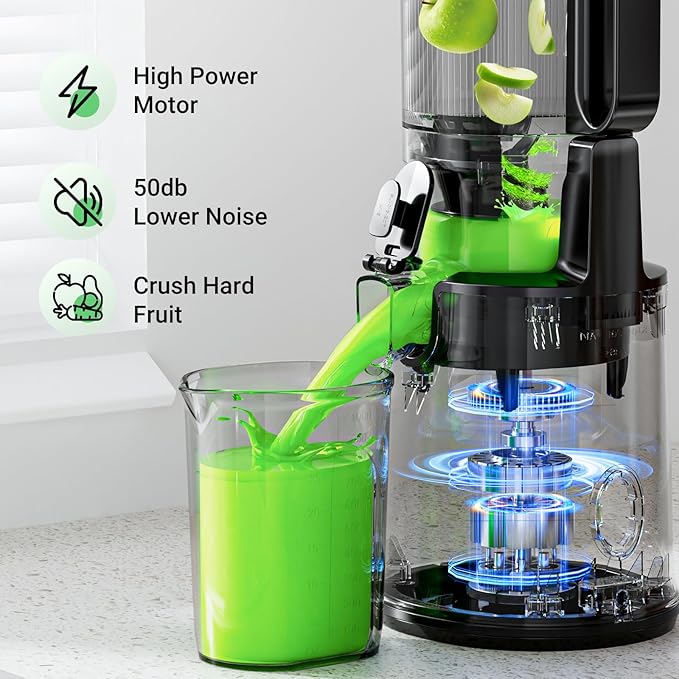 Aeitto Juicer Machines, 5.3" Extra Large Feed Chute Cold Press Juicer, Fit Whole Vegetables & Fruits, Easy to Clean, High Juice Yield,Slow Masticating Juice Extractor,Self Feeding