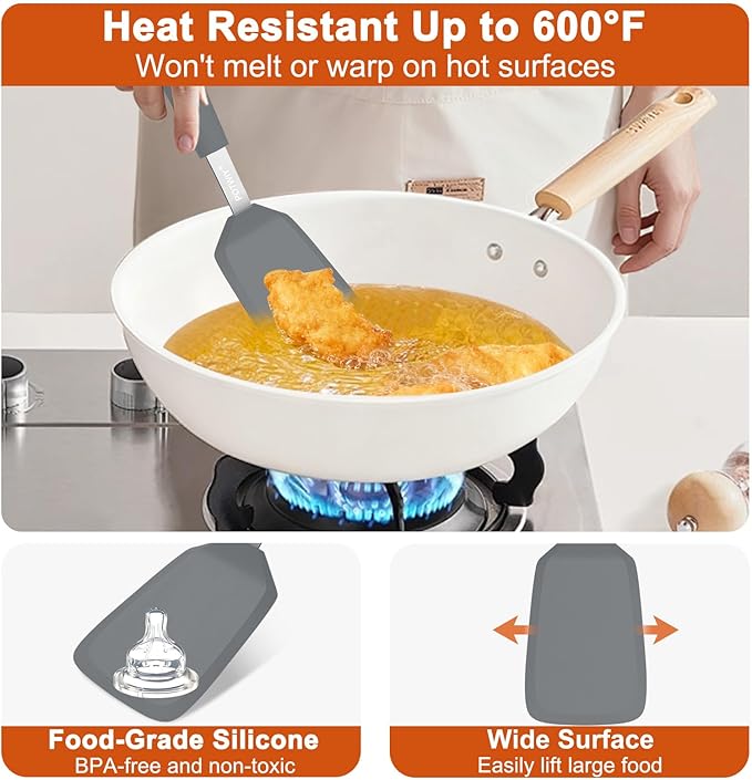 Silicone Spatula, 13 x 3.2 In, 600°F Heat Resistant Kitchen Spatula, BPA Free, Flexible Turner For Non Stick Frying Pan, Cooking, Flipping Egg and Pancake, Dishwasher Safe (Gray)