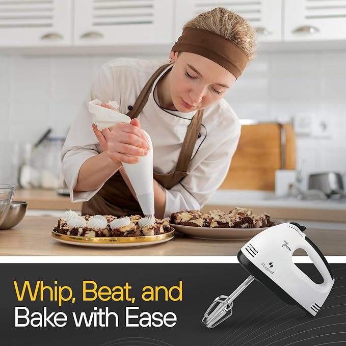 TechnoLegend Hand Mixer Electric Handheld – 7 Speed Ultra Power Electric Mixer Handheld (White)