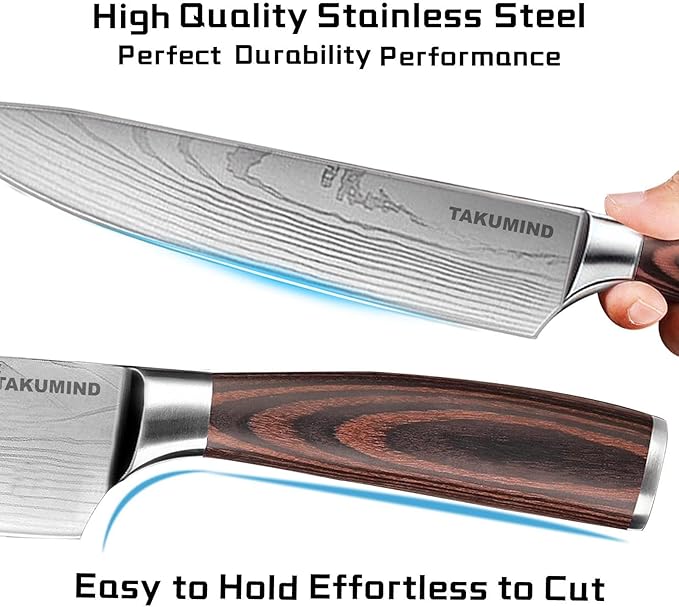 Premium Japanese Knife Set,Sharp Knives Set for Kitchen,Nop-slip Wooden Ergonomic Handle,High Carbon Stainless Steel Forged Luxury Gift(8PCS,Silver)