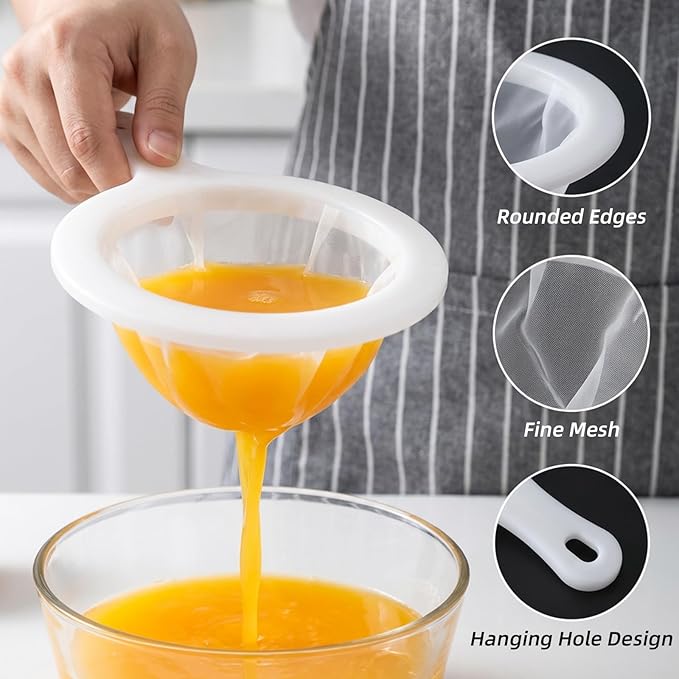 2 Pack Plastic Fine Mesh Strainer, Mesh Strainer with Handle 200&400Mesh Ultra Fine Plastic Sieve Small Kitchen Colander for Juice Yogurt Coffee Honey Milk Matcha