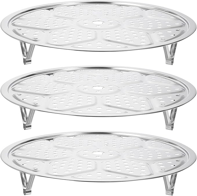 uxcell 3pcs Stainless Steel Steamer Rack with Stand, 11.8 Inches Pot Steaming Tray for Steamer Cookware Instant Pressure Cooker, Silver Tone