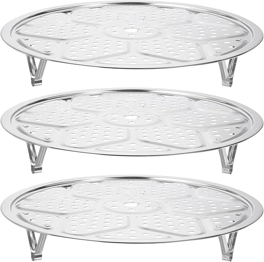 uxcell 3pcs Stainless Steel Steamer Rack with Stand, 11.8 Inches Pot Steaming Tray for Steamer Cookware Instant Pressure Cooker, Silver Tone