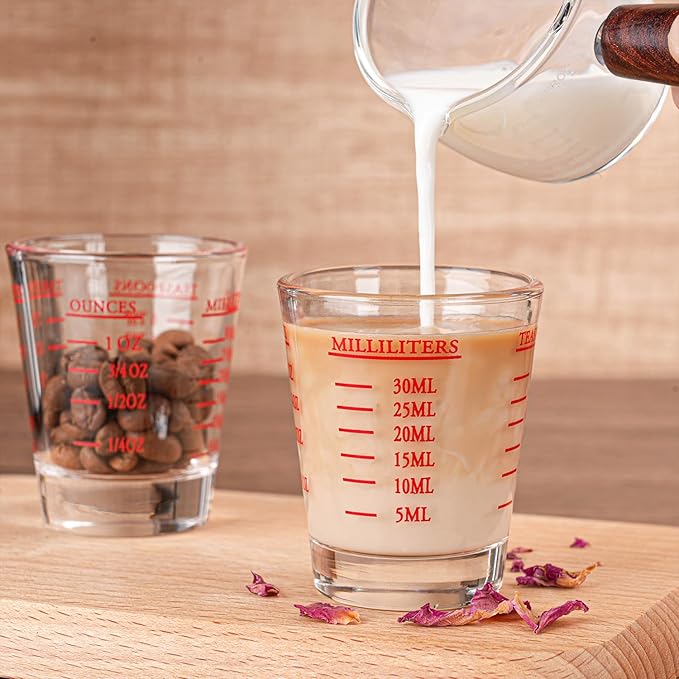Shot Glasses Measuring cup Espresso Shot Glass Liquid Heavy Wine 2 Pack 26-Incremental Measurement 1oz, 6 Tsp, 2 Tbs, 30ml (2 pack-red)