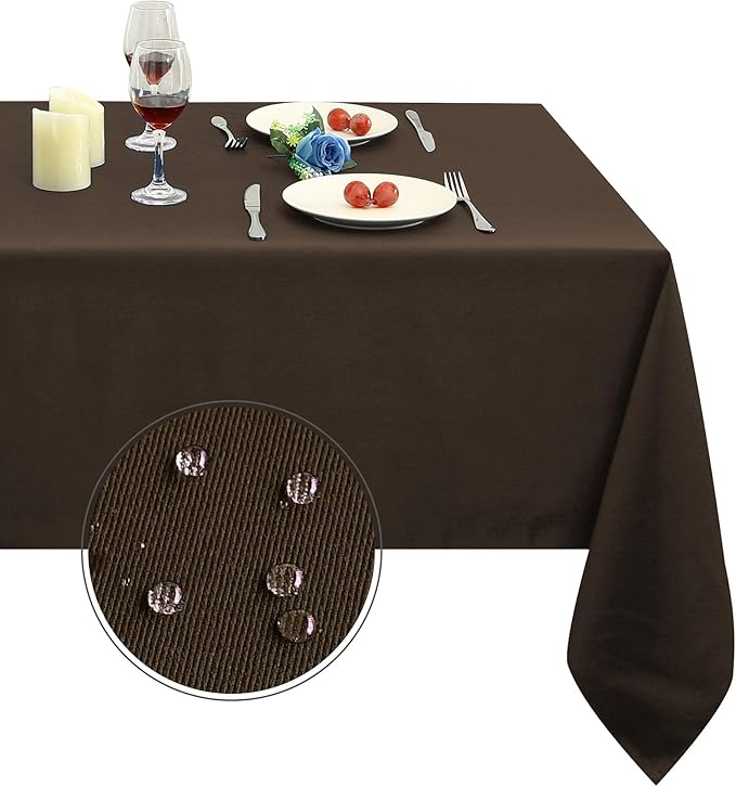 Obstal 210GSM Rectangle Table Cloth - Heavy Duty Water Resistance Microfiber Tablecloth, Decorative Fabric Table Cover for Outdoor and Indoor Use (Chocolate, 60 x 102 Inch)