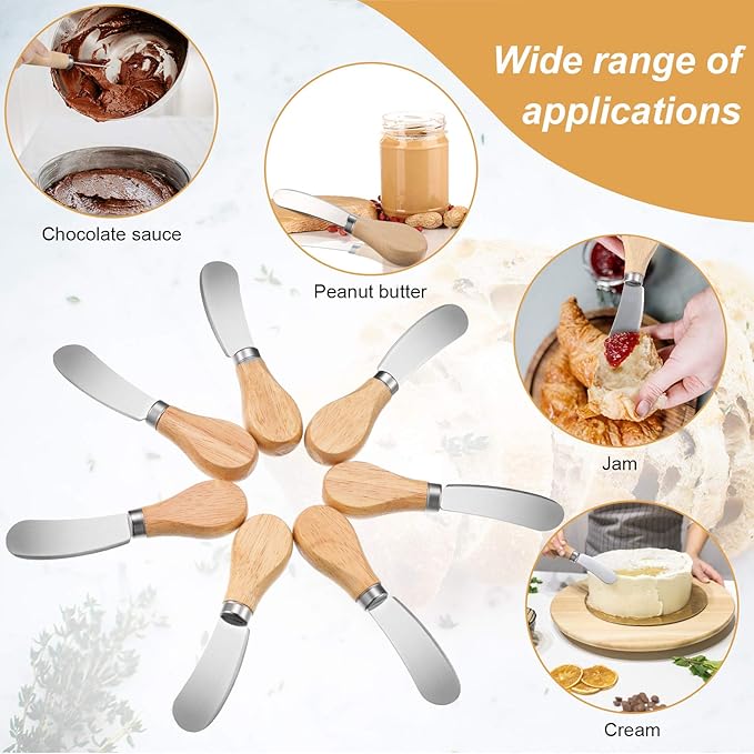 Patelai 12 Pcs Cheese Spreader Knives Butter Knife Bulk Stainless Steel Butter Spreader Knives with Wooden Handle, Cheese Cake Condiment Knife Set for Sandwich, Cream, Charcuterie, Pastry, 4.7 Inch