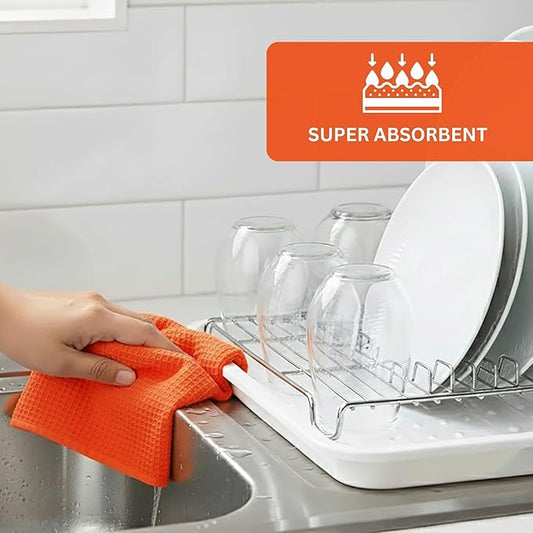 PurpleEssences Waffle Weave Kitchen Towel, 100% Cotton, 15x25 Inches, with Hanging Loop Ultra Soft Absorbent Quick Drying Dish Cloth, Tea and Hand Towels, 4 Pack - Christmas Holiday Winter - Orange