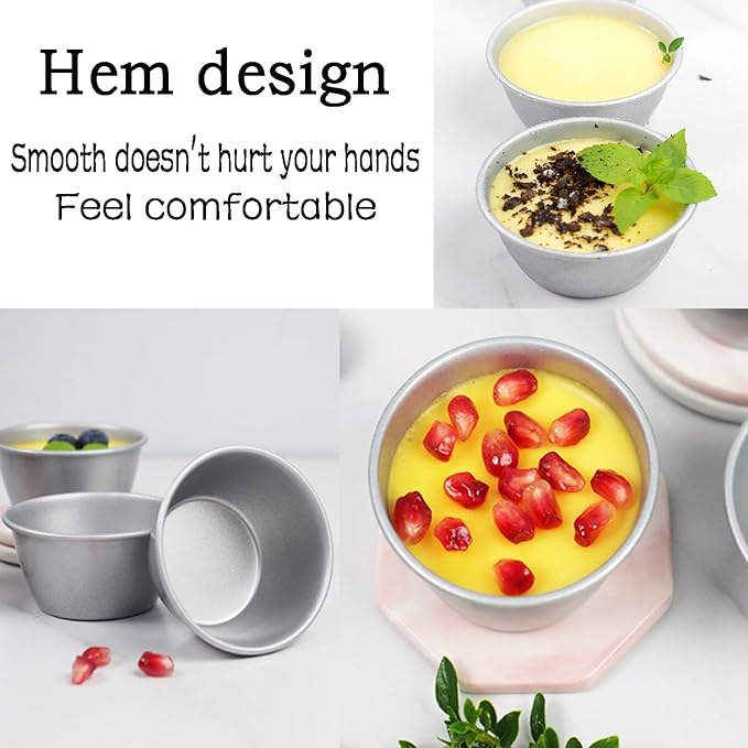 Xstronq 6 Pcs Popover Pan 3.4x2.0 in Aluminum Pudding Cups Reusable Nonstick Large Individual Muffin Mold for Pie, Egg Tart, Cake