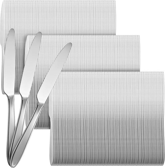Nuenen 300 Pcs Dinner Knives Set 8.4 Inches Serrated Table Knives Durable Stainless Steel Butter Steak Silverware Bulk for Home, Restaurant, Kitchen, Dishwasher Safe and Mirror Polished